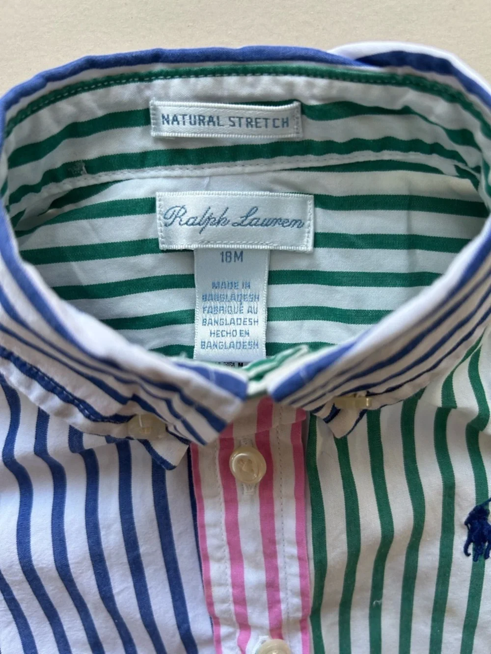 Ralph Lauren Blue, Green & Pink Striped Button-Down Shirt size 18M boy